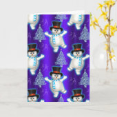 Snowman danst blauw kerstfeest kaart (Gele Bloem)
