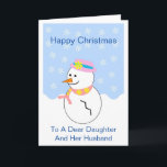 Snowman Daughter and Son in law Kerstmis Kaart<br><div class="desc">Wenskaart dochter en schoonzoon Kerstkaart sneeuwman ontwerp. Pas deze kerstkaart aan met elke tekst en laat deze afdrukken en naar u verzenden of download deze direct. Mocht u hulp nodig hebben bij het aanpassen, neem dan contact met ons op via de link op deze pagina. Dochter en haar man snowman...</div>