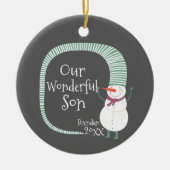 Snowman, de geweldige jongen met persoonlijke naam keramisch ornament (Voorkant)