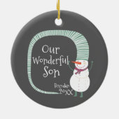 Snowman, de geweldige jongen met persoonlijke naam keramisch ornament (Achterkant)