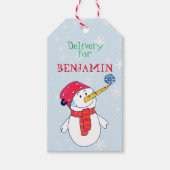 Snowman Delivery Kerstmis Label voor kinderen Cadeaulabel (Voorkant)