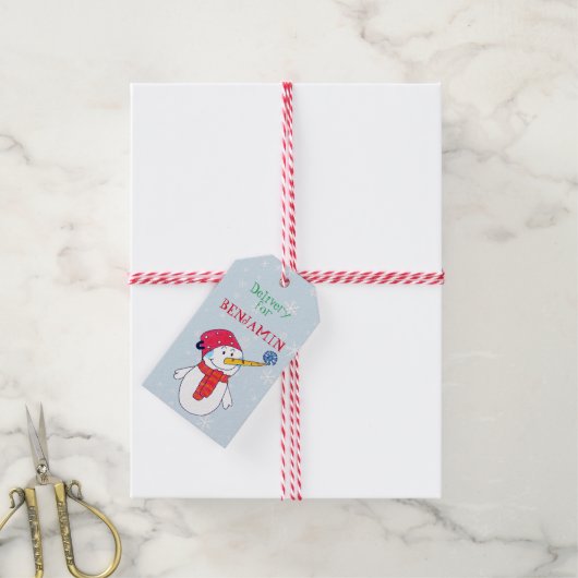 Snowman Delivery Kerstmis Label voor kinderen Cadeaulabel (Met Touw)