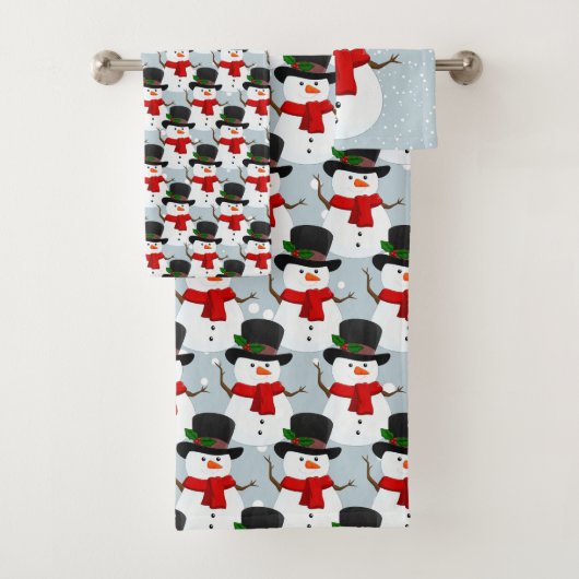 Snowman Design Bath Towel Set Bad Handdoek (Insitu)