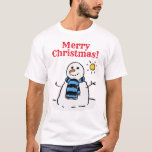 Snowman Design met Greeting. Christmas T-shirt<br><div class="desc">kerstsneeuwman met een bericht "Kerst met vrolijkheid". In het ontwerp staat een sneeuwpop in een winteromgeving. KerstT-shirt.</div>