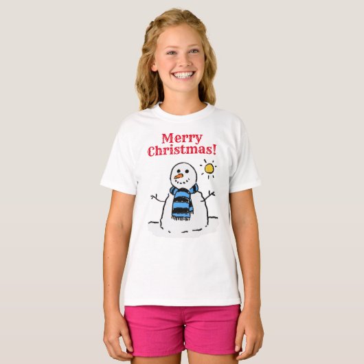 Snowman Design met Personal Greeting Kerstmis T-shirt (Voorkant volledig)