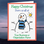 Snowman-design voor bedrijven of organisaties kaart<br><div class="desc">Vrolijk kerstfeest voor een architect. Grappig cartoon van een sneeuwman in de winterzon. Voeg een bericht van de afzender toe.</div>