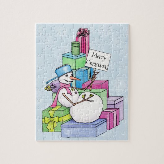 Snowman die cadeaus koelt legpuzzel (Verticaal)