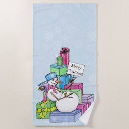 Snowman die cadeaus koelt strandlaken