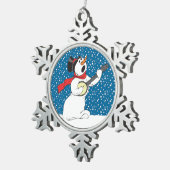 Snowman die een Banjo speelt Tin Sneeuwvlok Ornament (Rechts)