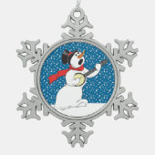 Snowman die een Banjo speelt Tin Sneeuwvlok Ornament (Voorkant)