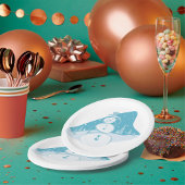 Snowman die een bovenste hoed heeft papieren bordje