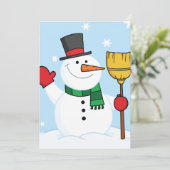 Snowman die een kameruitnodiging houdt kaart (Staand voorkant)