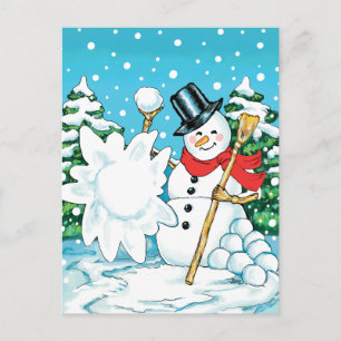 Snowman die een Snowball Winter Fun Splat gooit. Briefkaart