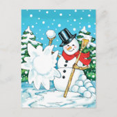 Snowman die een Snowball Winter Fun Splat gooit. Briefkaart (Voorkant)