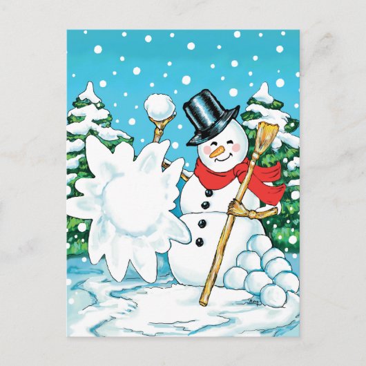 Snowman die een Snowball Winter Fun Splat gooit. Briefkaart (Voorkant)