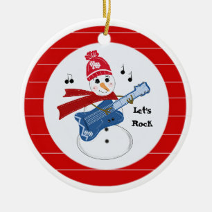 Snowman die Electric Rock Guitar speelt Keramisch Ornament