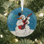 Snowman die elektrische gitaar Metal Ornament spee<br><div class="desc">Deze metalen kerstboomversiering heeft een sneeuwman die een elektrische gitaar speelt in de vallende sneeuw.</div>