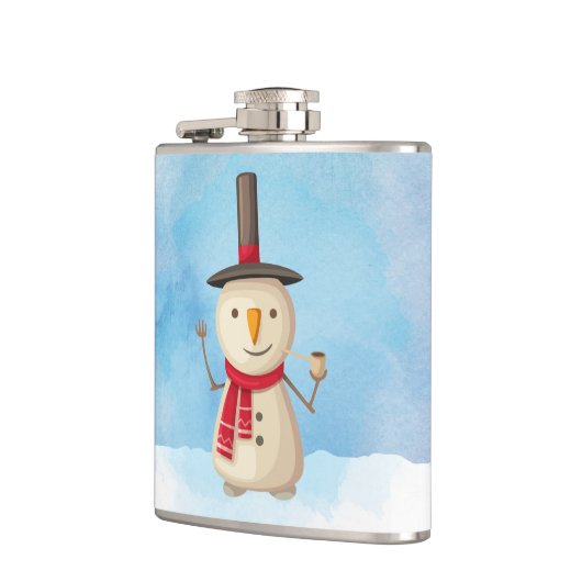 Snowman die met kerst waait en glimlacht heupfles (Links)