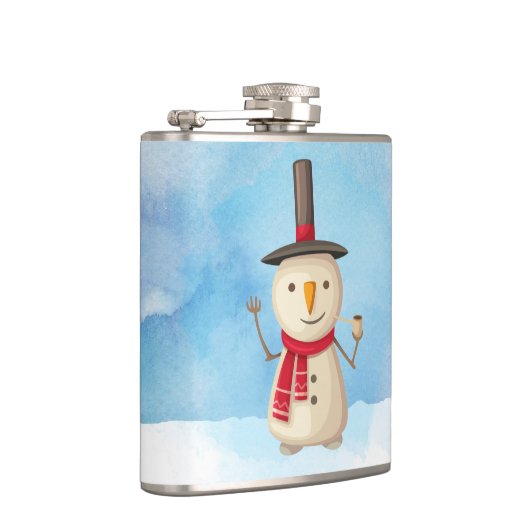 Snowman die met kerst waait en glimlacht heupfles (Rechts)