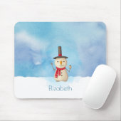 Snowman die met kerst waait en glimlacht muismat (Met muis)