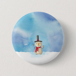 Snowman die met kerst waait en glimlacht ronde button 5,7 cm
