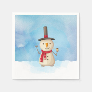 Snowman die met kerst waait en glimlacht servet