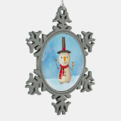 Snowman die met kerst waait en glimlacht tin sneeuwvlok ornament (Links)