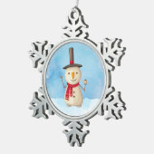 Snowman die met kerst waait en glimlacht tin sneeuwvlok ornament (Rechts)