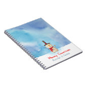 Snowman die met vrolijk kerstfeest zwaait en gliml notitieboek (Rechterzijde)