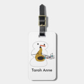 Snowman die Saxophone Cute speelt personaliseer Bagagelabel (Voorkant verticaal)