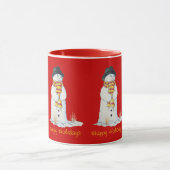 Snowman die tijdens het kerstfeest lacht in de sne mok (Midden)