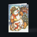 Snowman & Dog Feestdagen Kaart<br><div class="desc">Snowman & Dog</div>