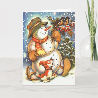 Snowman & Dog Feestdagen Kaart