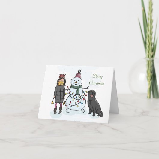 Snowman & Dog-kerstkaart Feestdagen Kaart (Voorkant)