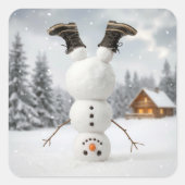 Snowman Doing a Headstand  Vierkante Sticker (Voorkant)
