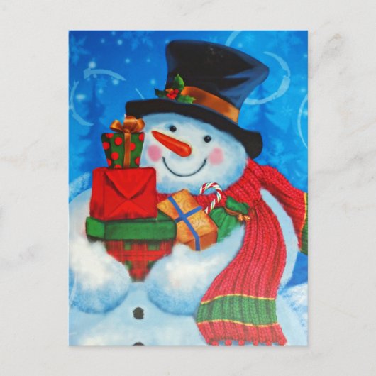 Snowman dragende Gifts Briefkaart (Voorkant)