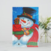 Snowman dragende Gifts Briefpapier (Staand voorkant)