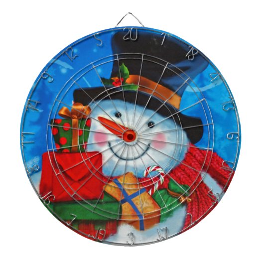 Snowman dragende Gifts Dartbord (Voorkant)
