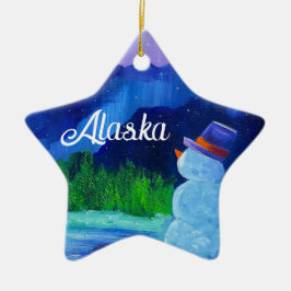 Snowman Dreams Keramische STAR Ornament met ALASKA