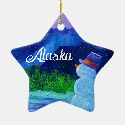 Snowman Dreams Keramische STAR Ornament met ALASKA (Voorkant)