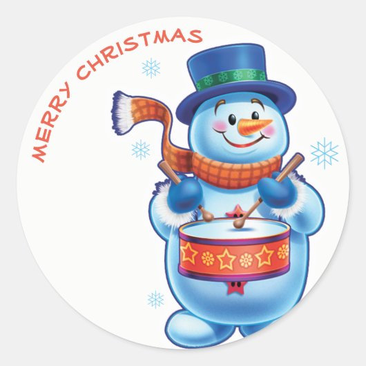 Snowman drummer Christmas label sticker (Voorkant)