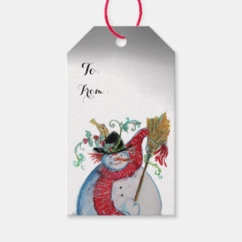 SNOWMAN DRUNKEN MET VOGELS CADEAULABEL