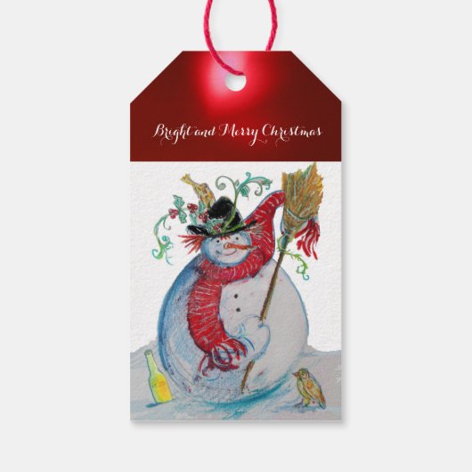 SNOWMAN DRUNKEN MET VOGELS CADEAULABEL (Achterkant)