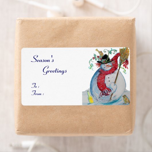 SNOWMAN DRUNKEN MET VOGELS ETIKET (Insitu)