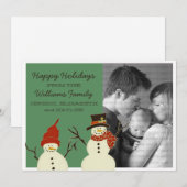 Snowman Duo Holiday Flat Kaart, Groen Feestdagenkaart (Voorkant / Achterkant)