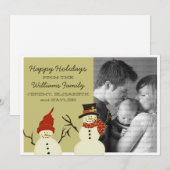 Snowman Duo Holiday Flat Kaart, Sage Feestdagenkaart (Voorkant / Achterkant)