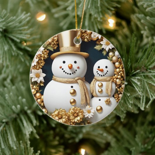 Snowman eerste jaar getrouwd 3D-effect niet echt 3 Keramisch Ornament (Boom)
