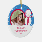 Snowman, eerste kerstfoto voor baby's keramisch ornament (Rechts)