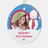 Snowman, eerste kerstfoto voor baby's keramisch ornament (Links)