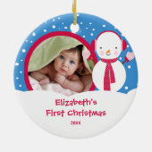 Snowman, eerste kerstfoto voor baby's keramisch ornament (Achterkant)